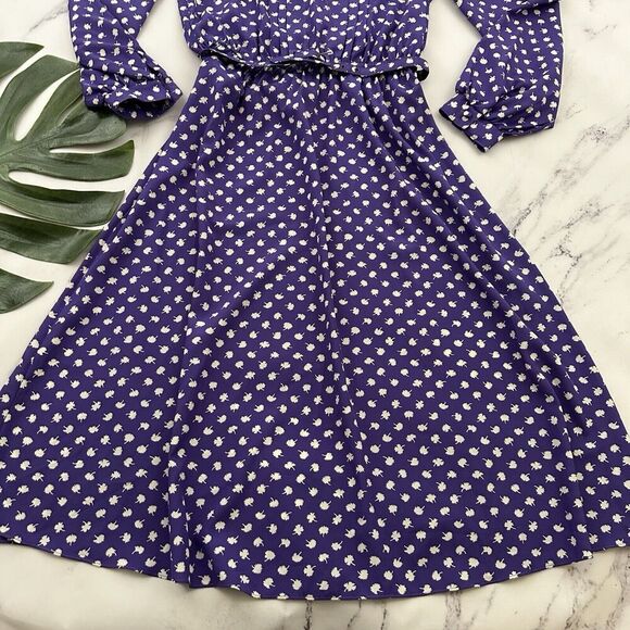 Jonathan Martin Womens Vintage 80s Midi Shirt Dress Size 13/14 Purple Floral - Picture 4 of 11